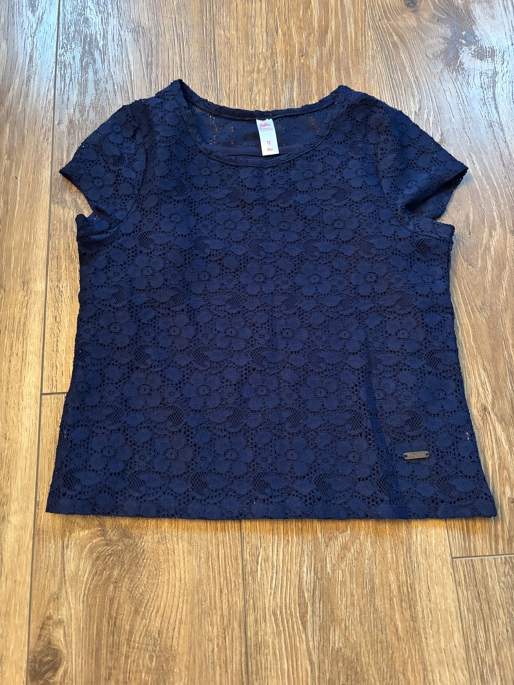 Justice Girls Navy Floral Lace Short Sleeve Top size 12